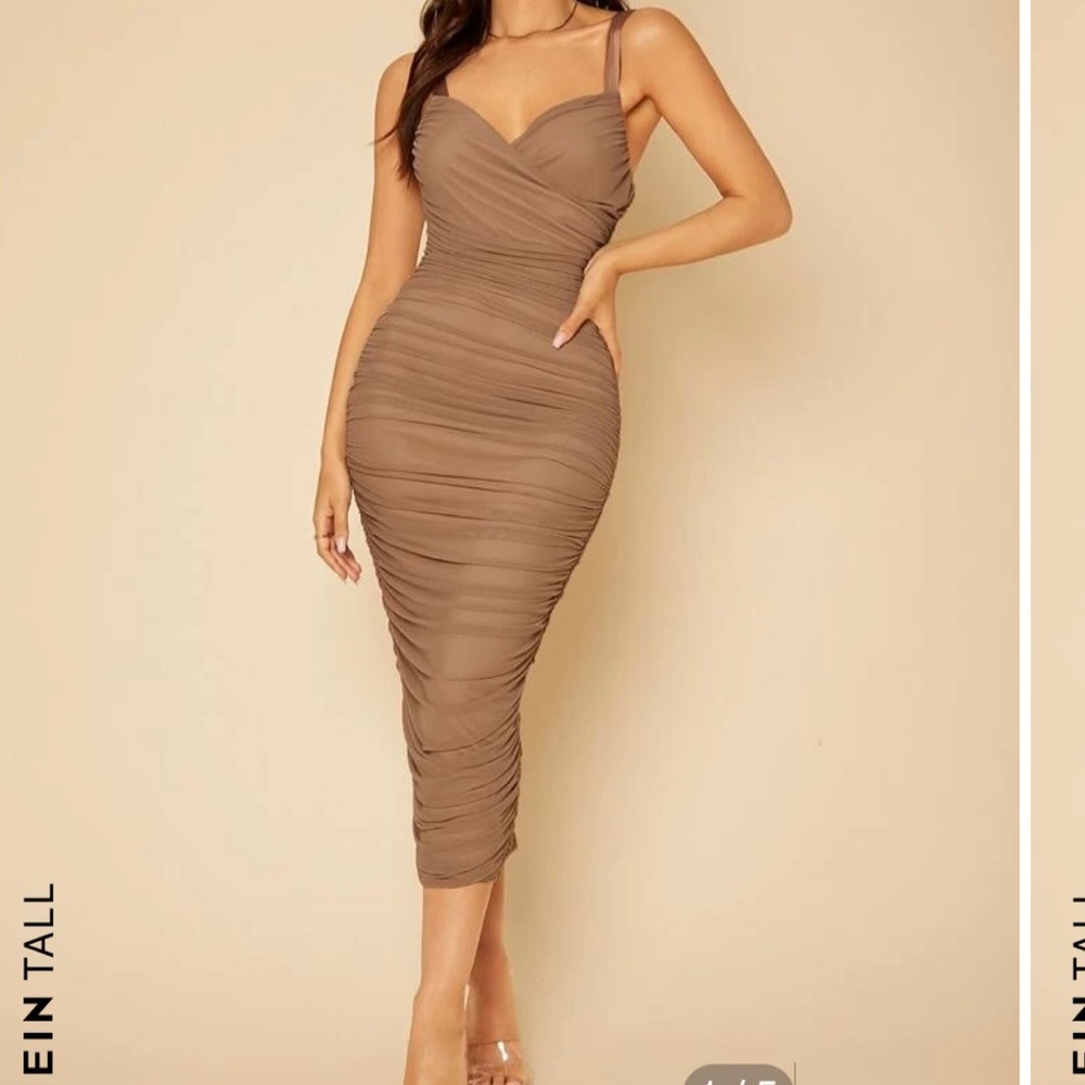 SHEIN Tall Ruched Cami Bodycon Mesh Dress